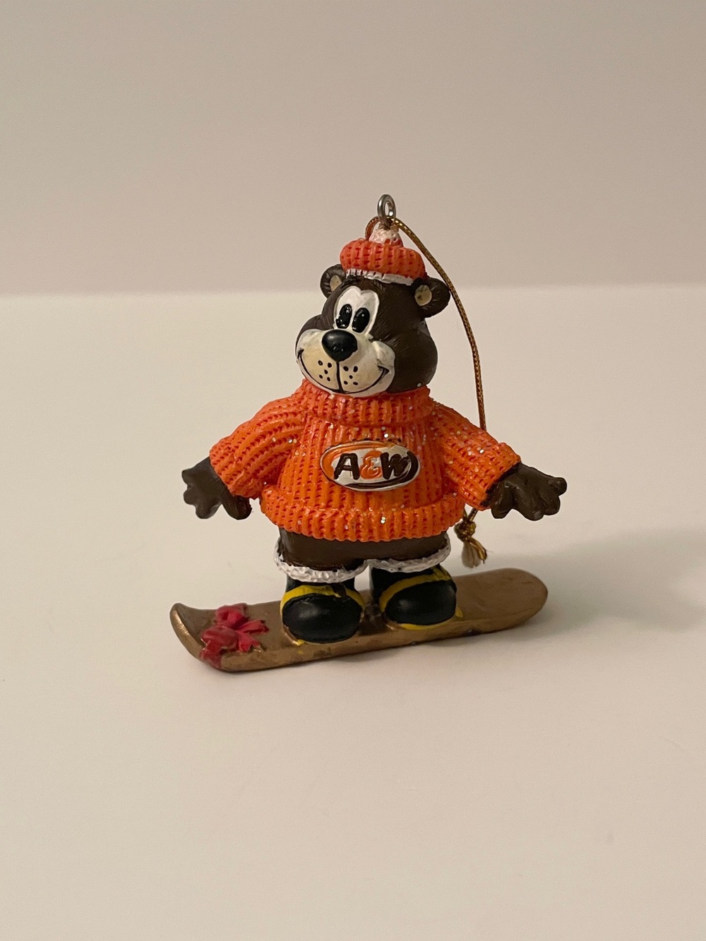 Vintage A&W Great Root Bear Snowboarding Christmas Ornament Mascot
